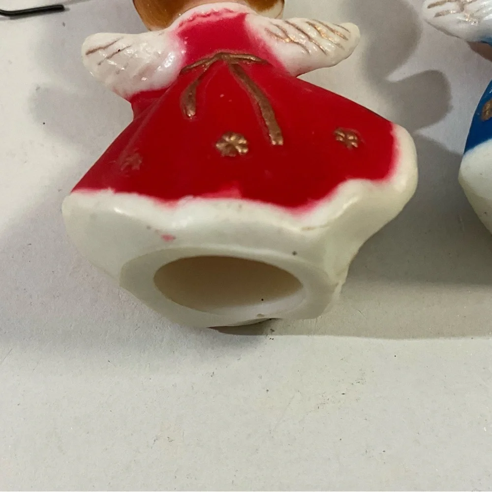 Vintage Lot of 2 MCM Plastic Christmas Angels Red and Blue